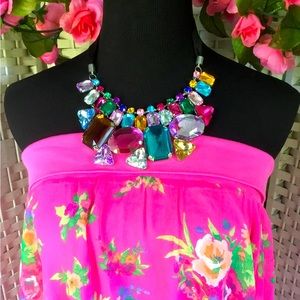 Multi Color Rhinestone Ribbon Bib Statement Necklace Chunky  New